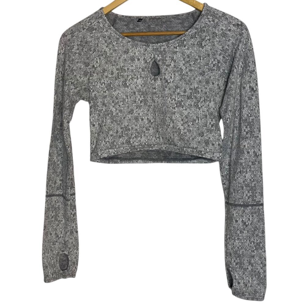 Gymshark Women's‎ S Fleur Texture Charcoal Marl Long Sleeve Crop Top Workout Gym